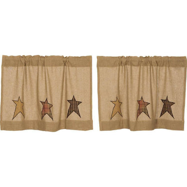 Stratton Burlap Applique Star Tier Curtain Set of 2 L24xW36 - The Fox Decor